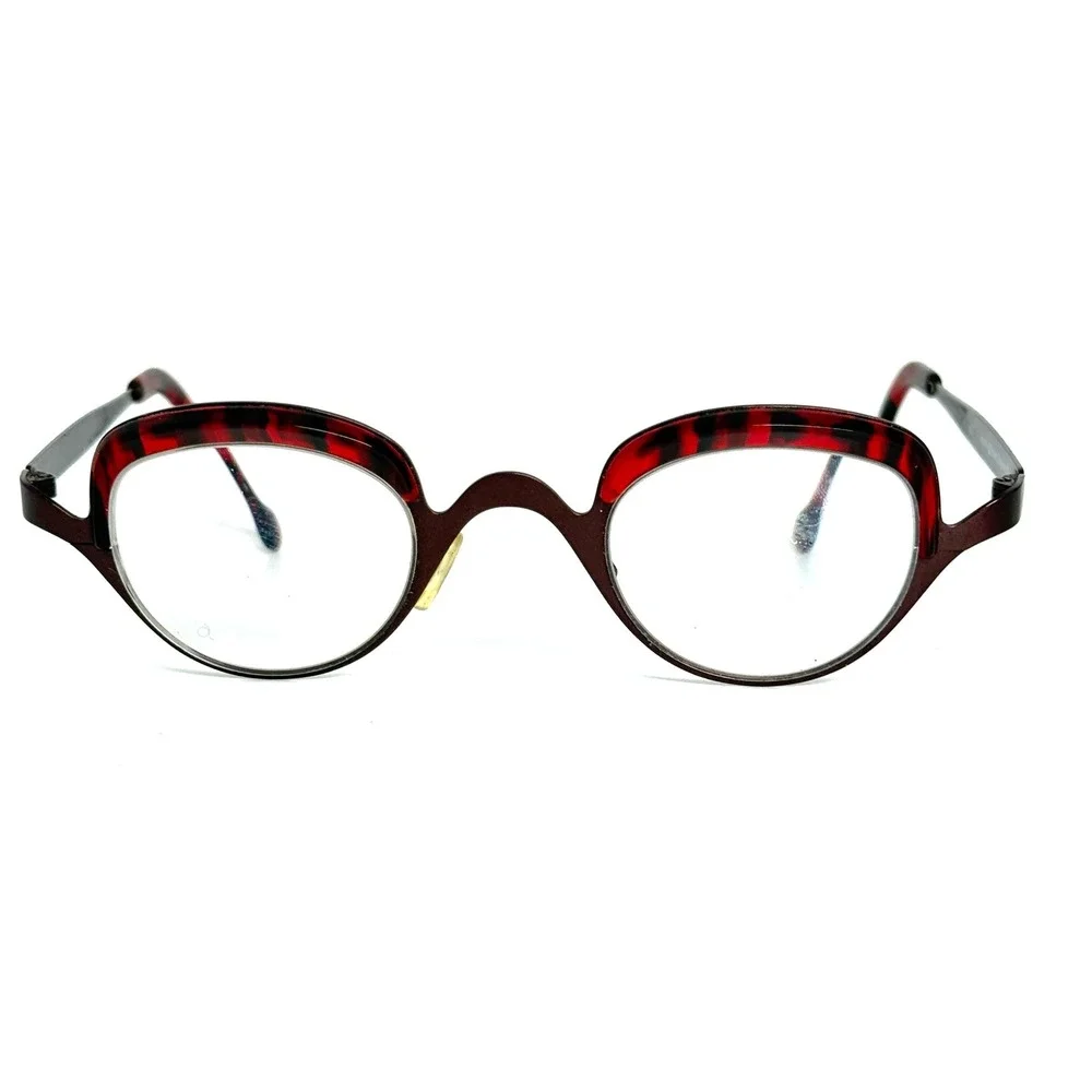 Theo Iti Eyeglasses Frames Belgium Burgundy Tortoise Shell Round Cat Eye‎ 63